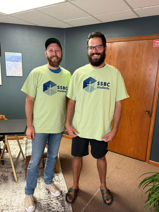 John from Splor with Siloam Springs Bible Church youth ministry tee shirts